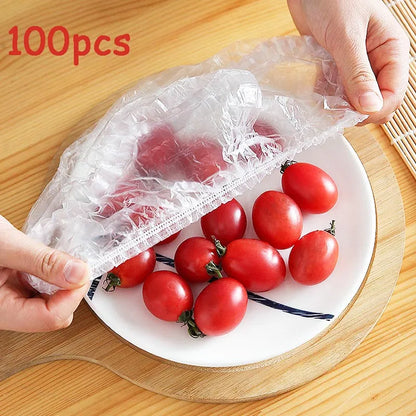 100pcs Disposable Food Cover Plastic Wrap Elastic Food Lids For Fruit Bowls Cups Caps