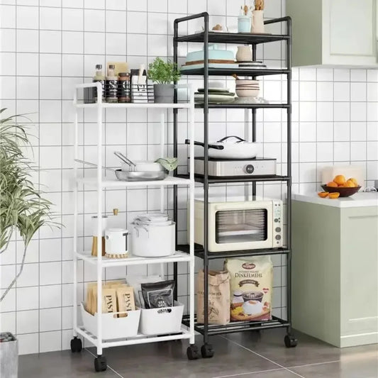Floor-Standing Microwave Storage Rack Multi Layer Shelf Kitchen With Pulley Trolley Punch-Free Easy To Assemble Kitchen Storage