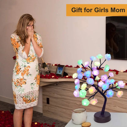 RGB Rose Flower Tree Lights 24LED USB Battery Table Lamp Fairy Night Light