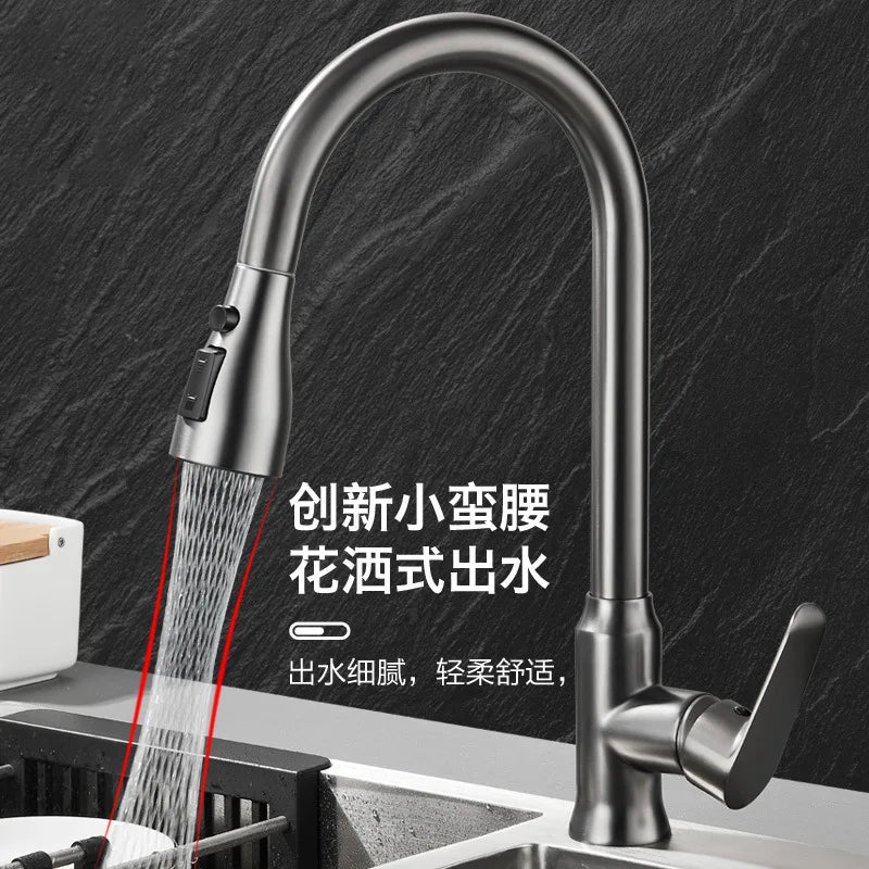 Kitchen Faucet Single Hole Pull Out Spout Kitchen Sink Mixer Tap Stream Sprayer Head Chrome/Black Mixer Tap