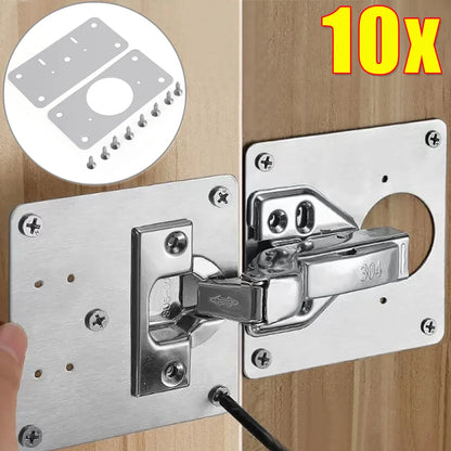 10/2Pcs Cabinet Hinge Repair Plate Kit Stainless Steel Door Hinge Mounting Plate