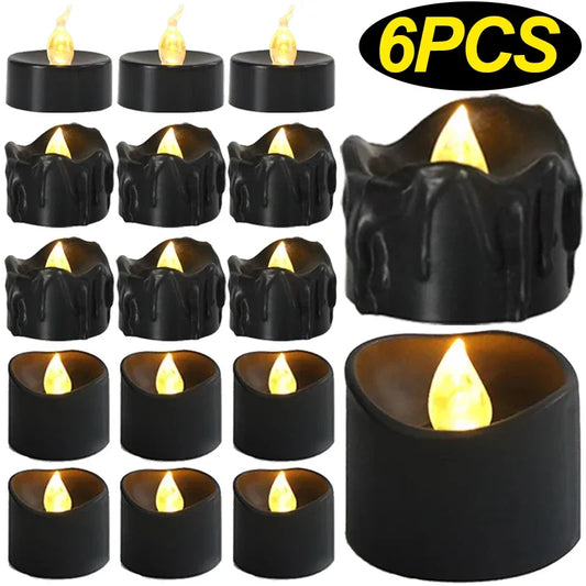 Black LED Candle Lamp Battery Operated Tea Light Flameless Fake Electronic Candle Halloween Party Decoration