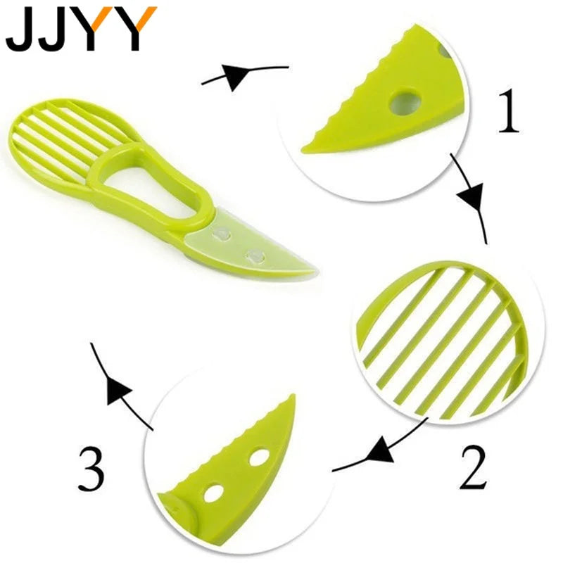 JJYY 3 In 1 Avocado Slicer Shea Corer Butter Fruit Peeler Cutter Pulp Separator Plastic Knife Kitchen Vegetable Tools