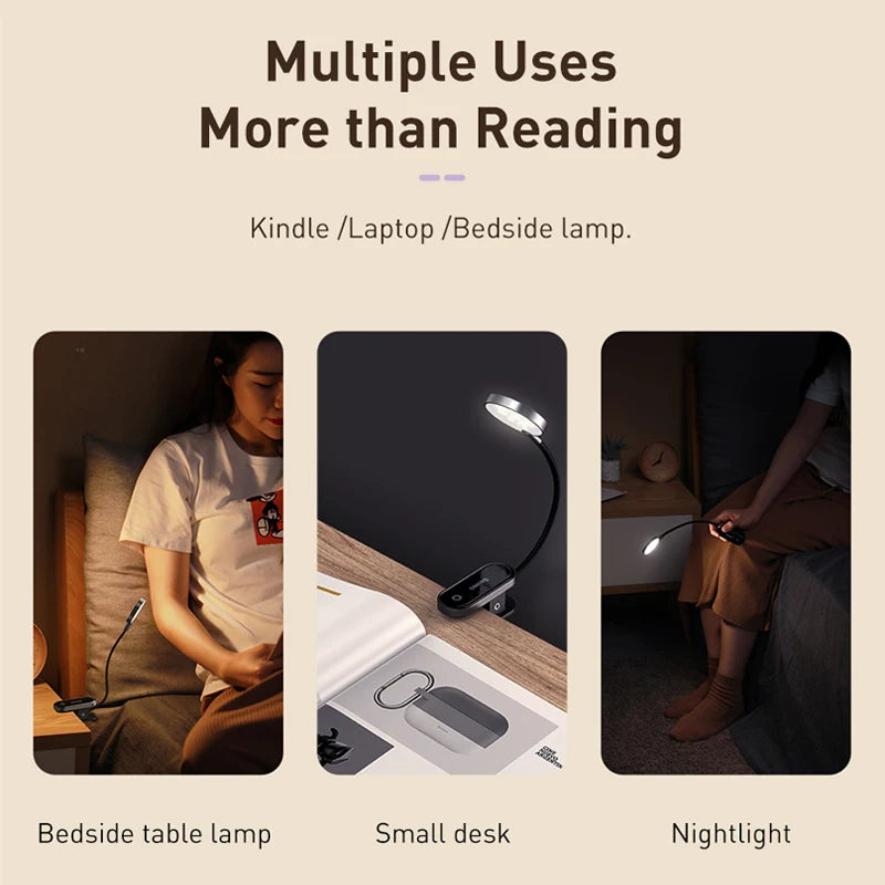 Baseus LED Clip Table Lamp Stepless Dimmable Wireless Desk Lamp Touch USB Rechargeable Reading Light LED Night Light Laptop Lamp