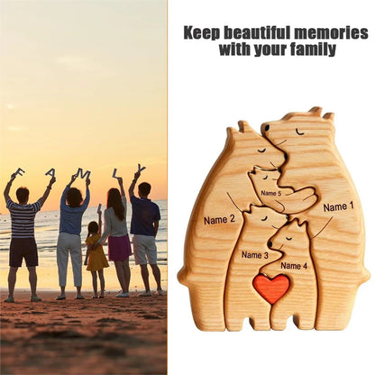 Wooden Bear Family Puzzle With 5 Family Name Personalized  Sculpture Decor