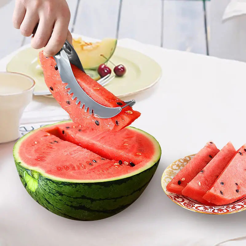 Watermelon Slicer Cutter Stainless Steel Non-slip Plastic Wrap Handle Cantaloupe Kitchen Fruit Cutting Tool