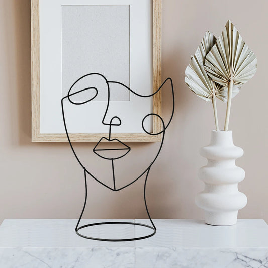 Home Decor Figure Face Abstract Sculptures Metal Art Black Lines Handmade Ornaments Nordic Modern Living Room Decoration Gifts