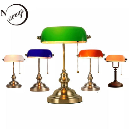 Classical vintage banker table lamp E27 zipper switch lamp glass cover desk lights bedroom sofa stuy restaurant library lamp