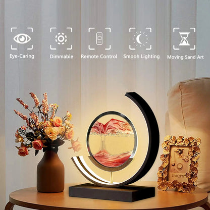 3D LED Quicksand Art Sand Painting Lamp – 360° Rotatable Hourglass Table Lamp with Remote Control