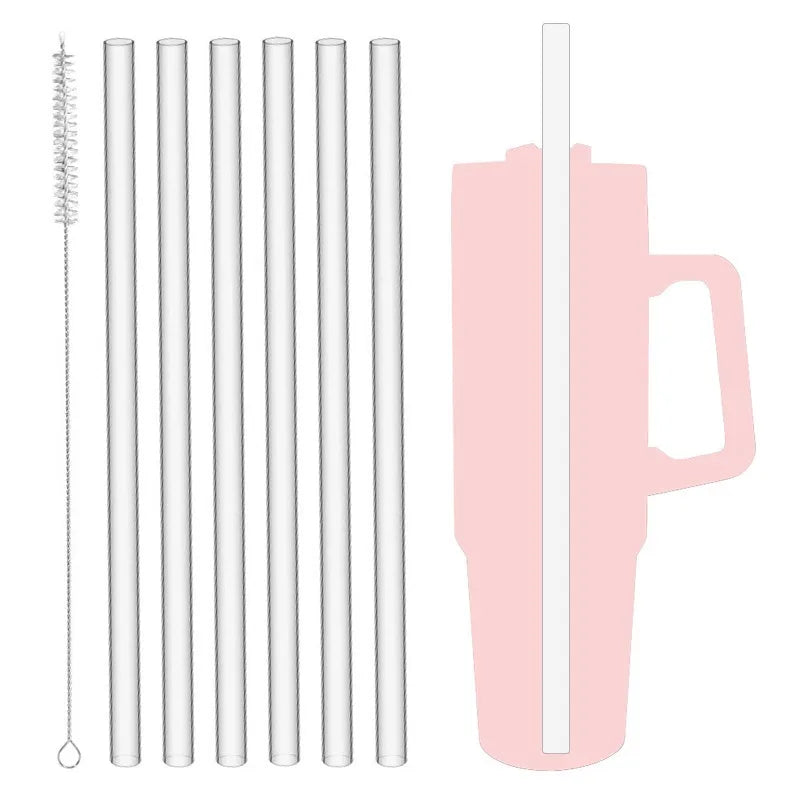 6 pack Reusable Plastic Straws with Cleaning Brush, Replacement Straws for Stanley 40oz