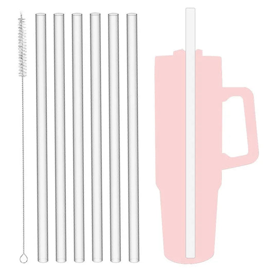 6 pack Reusable Plastic Straws with Cleaning Brush, Replacement Straws for Stanley 40oz