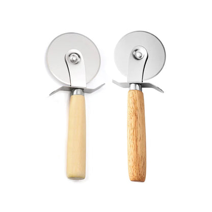 Stainless Steel Pizza Cutter with Wooden Handle - Pastry, Pasta, Dough Slicer