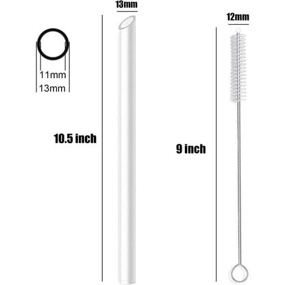 12 Reusable Clear Boba Straws, 13 mm x 10.5 in, Jumbo Hard Plastic Smoothie Straws