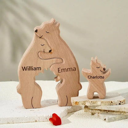 Wooden Bear Family Puzzle With 5 Family Name Personalized  Sculpture Decor