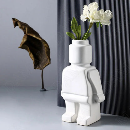 European Resin Statue Creativity Block Man TV Cabinet Desktop Flower Vase Modern Home Decoration Accessories for Living Room