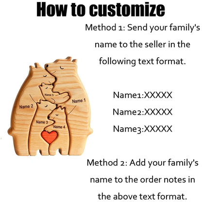 Wooden Bear Family Puzzle With 5 Family Name Personalized  Sculpture Decor