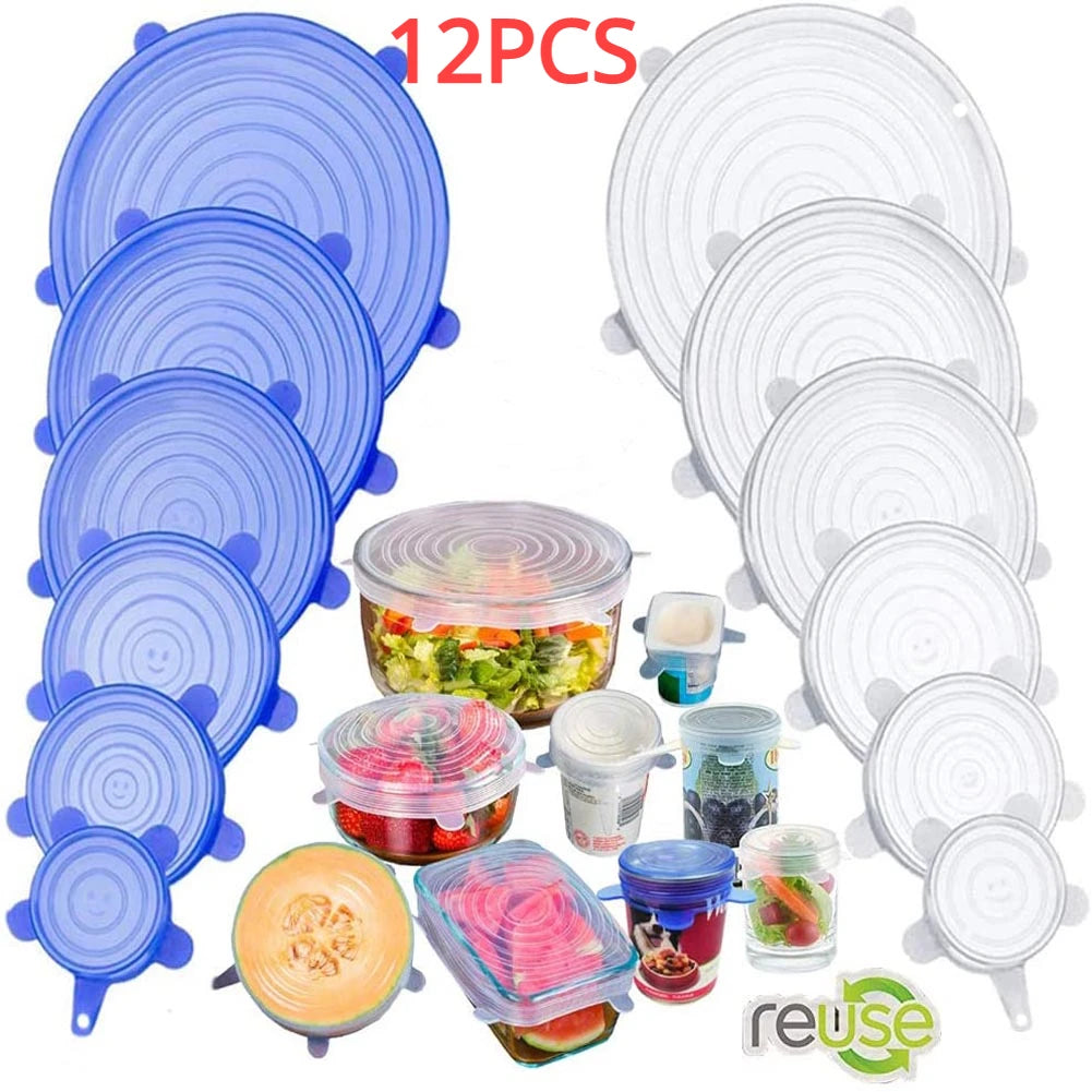 12PCS Silicone Cover Stretch Lids Reusable Airtight Food Wrap Covers Keeping Fresh Seal Bowl