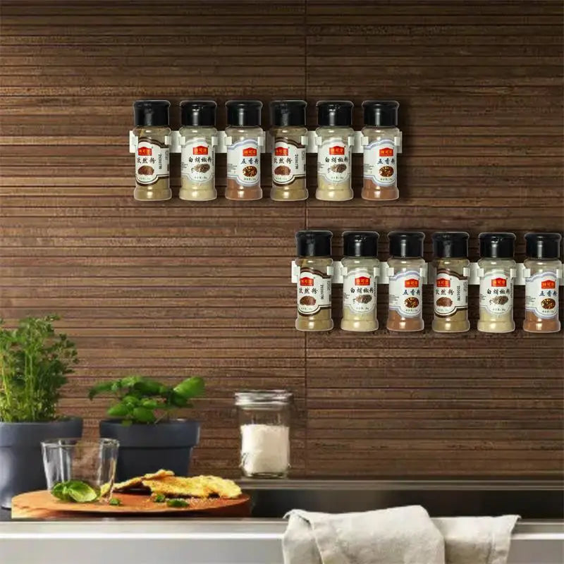 2pcs Grey Plastic Kitchen Jar Rack Wall-Mounted Adhesive Seasoning Bottles Holder Spice Bottle Holder Tool Kitchen Storage Rack