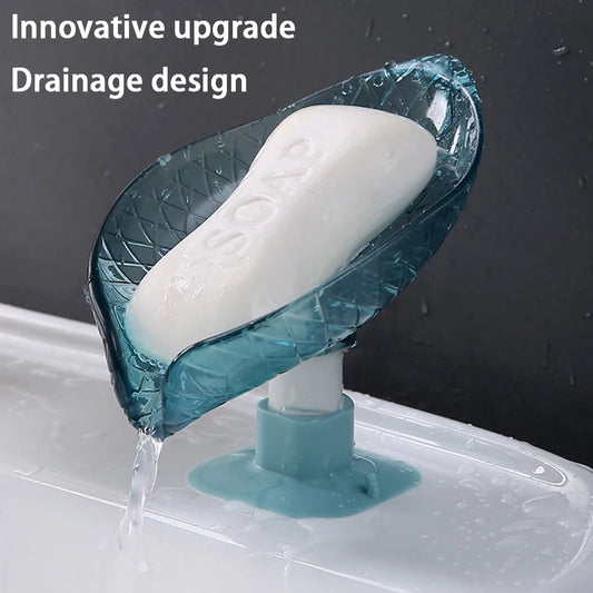 1pcs Drain Soap Holder Leaf Shape Soap Box Suction Cup Tray Drying Rack