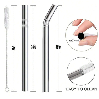 4PCS Stainless Steel Smoothie Straws, Extra Wide Reusable Metal Drinking Straws for Milkshake, Smoothie with 1 Cleaning Brush