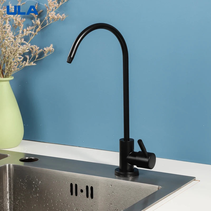 1/4"Kitchen Filtered Faucet Stainless Steel Direct Purifier Direct Drinking Tap Single Cold Water Sink Faucet Black/Brushed