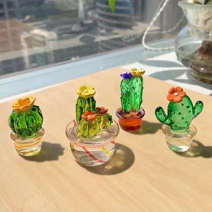 Mini Cactus Figurines Ornaments  Glass Cactus Bonsai Decor Sculptures and Figurines Desktop Ornament  Car Home Decoration