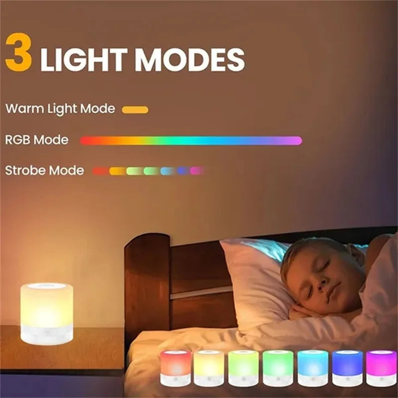 Touch Sensor Wooden Bedside Table Lamp | 7 Colors Dimmable LED Night Light