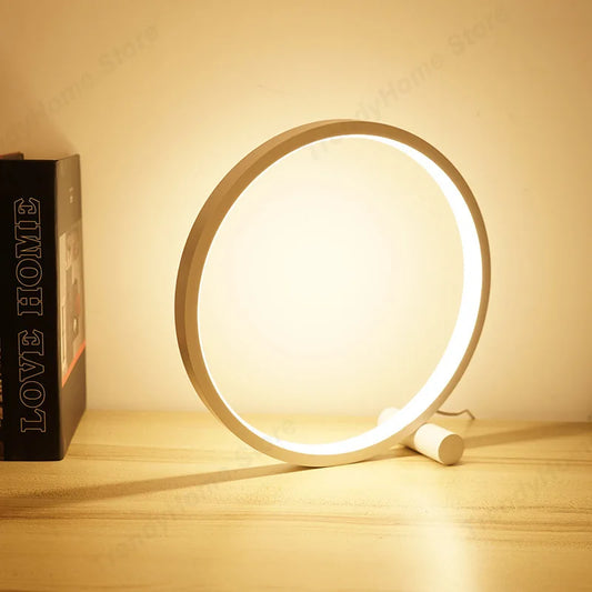 25CM LED Simple Circular Ring Table Lamp Bedroom Bedside Living Room Restaurant Hotel Decorative Lamp Dimmable Round Night Light