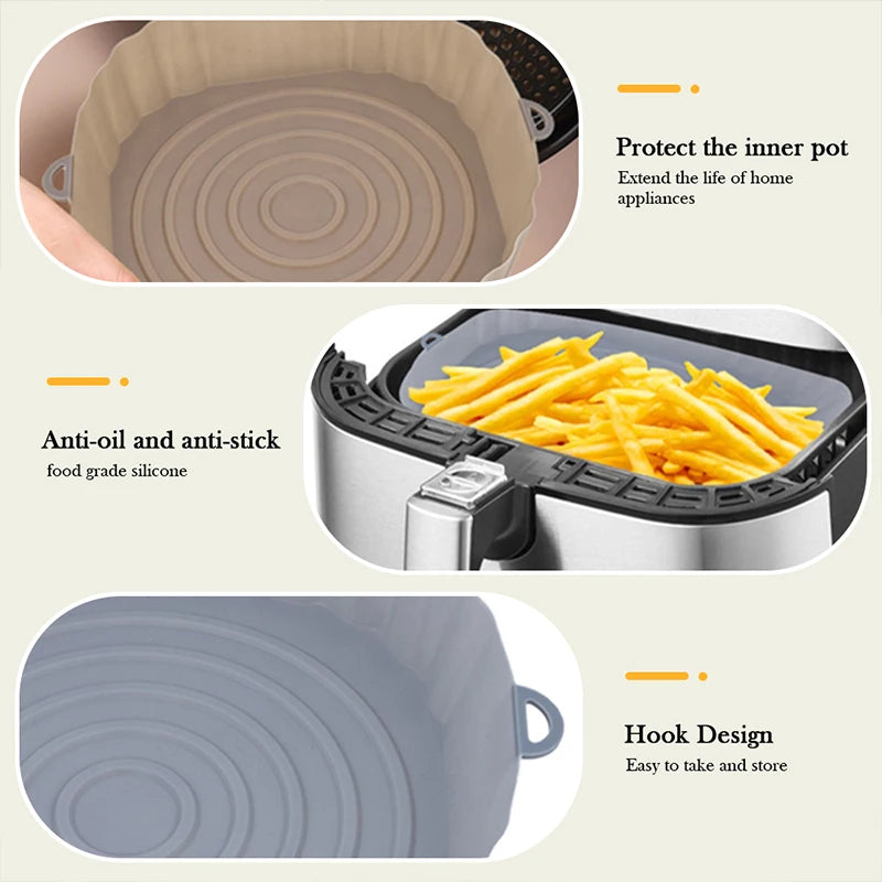 1/2/3PCS Reusable Airfryer Silicone Basket Pizza Fried Chicken Grill Pan Mat | Air Fryer Silicone Pot Oven Baking Tray