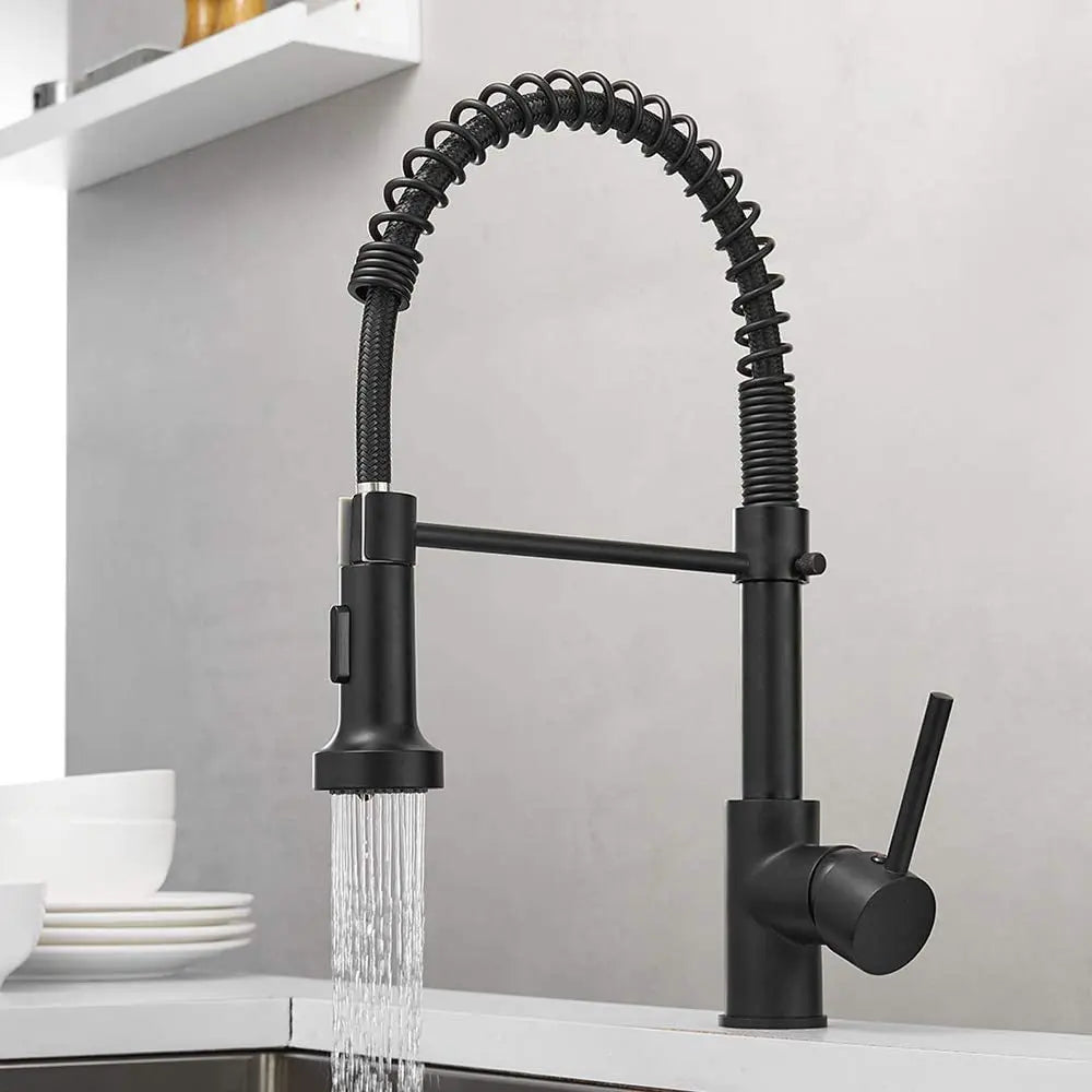 360° Rotation Matte Black Mixer Tap for Kitchen Sink - Pull Out Sprayer