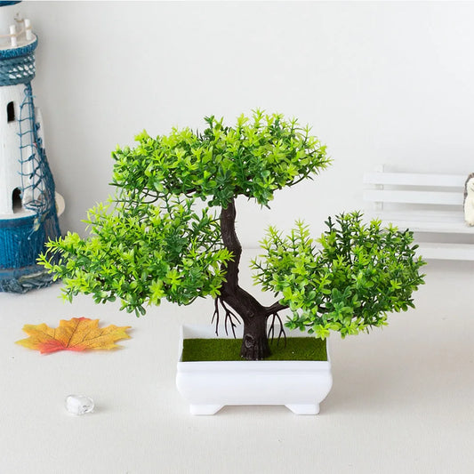 Artificial Plastic Bonsai Tree in Small Pot for Home Decoration