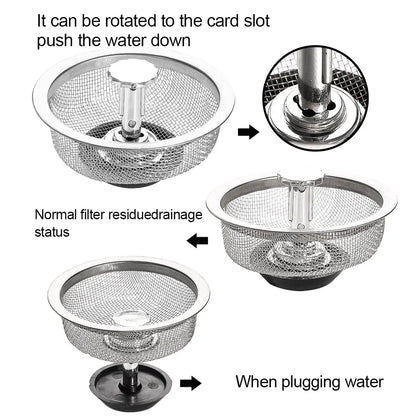 Wholesale Kitchen Sink Strainers with Handle Stopper Sink Drain Basket Stainless Steel Mesh Filter Waste Hole Trap Strainer